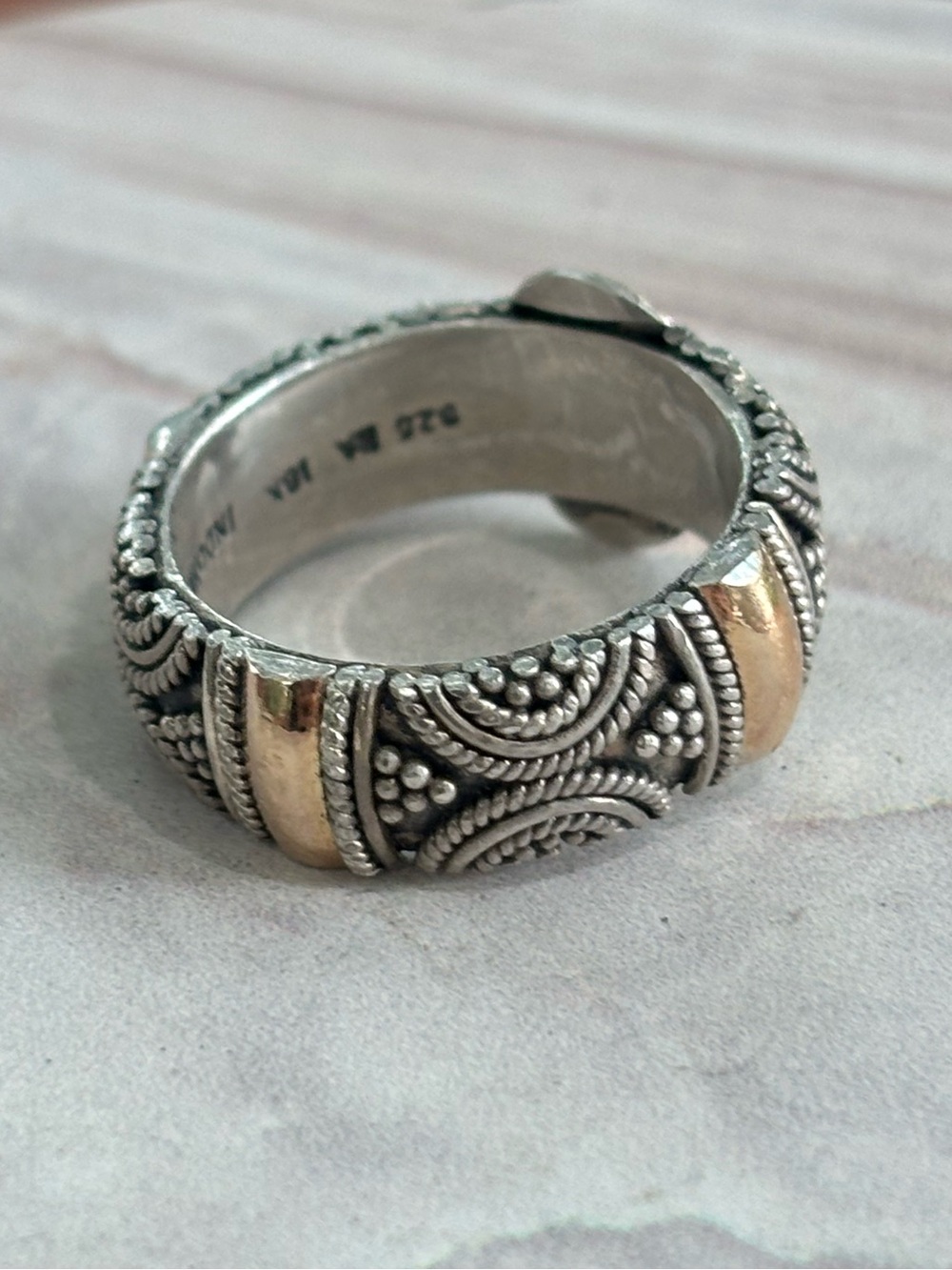 UARTI BA Bali 925 Sterling Silver 18K Yellow Gold Scroll Band Ring Size 6.75 8g - Picture 2 of 9